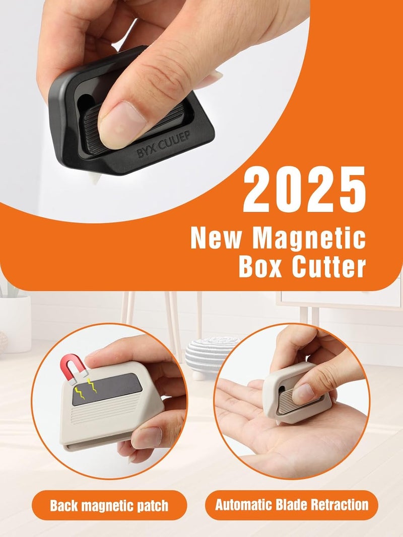 fccairms 2 PACK Magnetic Box Cutter, Retractable Utility Knife with Ceramic Blade, Stays Sharp Up to 10X Longer, Safe for Kids,Home and Office, Cardboard Cutting Tool - Image 3